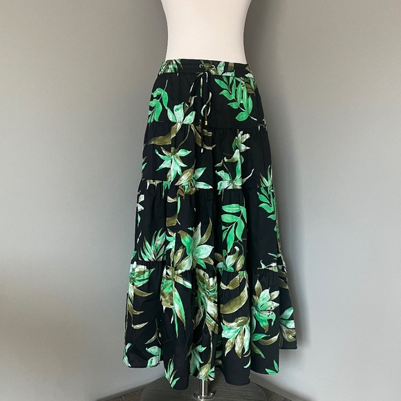 Lauren Ralph Lauren Fern Leaf Exotic Print Cotton Casual Midi Tiered Skirt Small - Picture 4 of 14